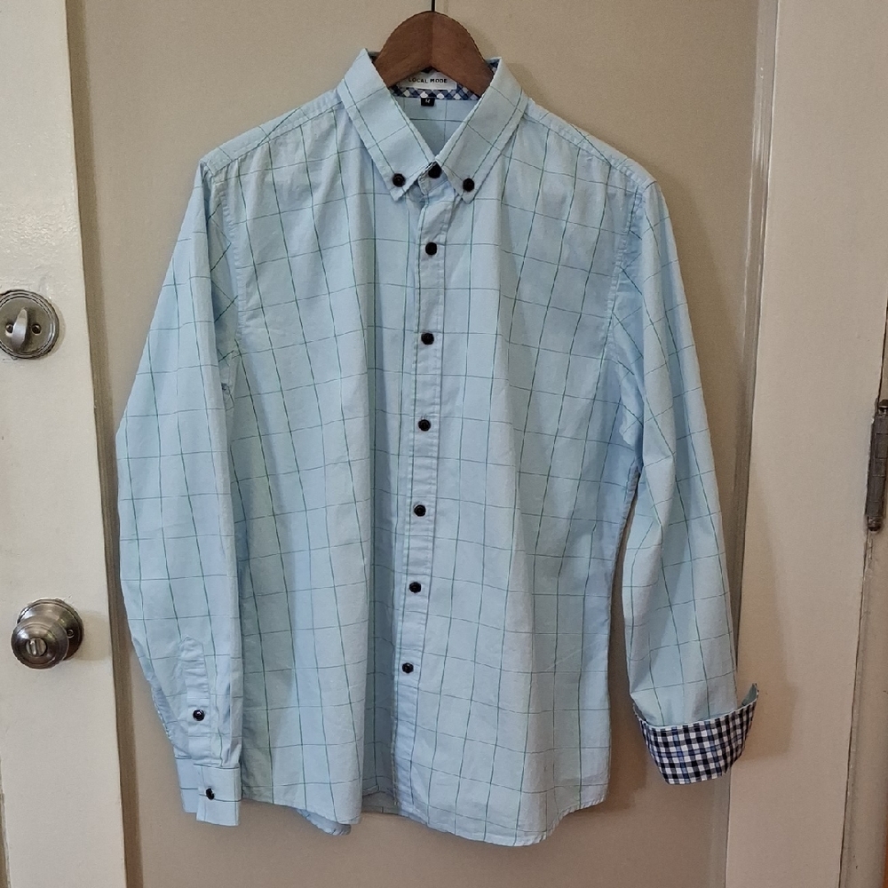 Local Mode Men's Blue Checkered Shirt